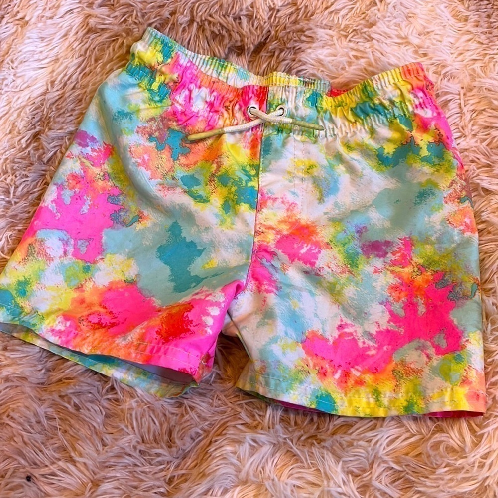💗 Cat & Jack Toddler Boys Pink Blue Yellow Tie Dye Swim Trunks 2T